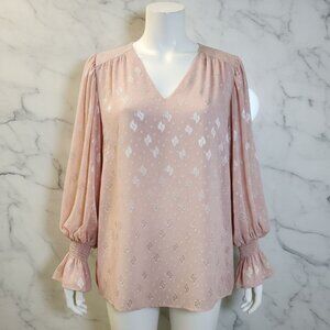 Entro Smock Sleeve Blouse Blush Pink Teddy Bear Print Size 2X NEW